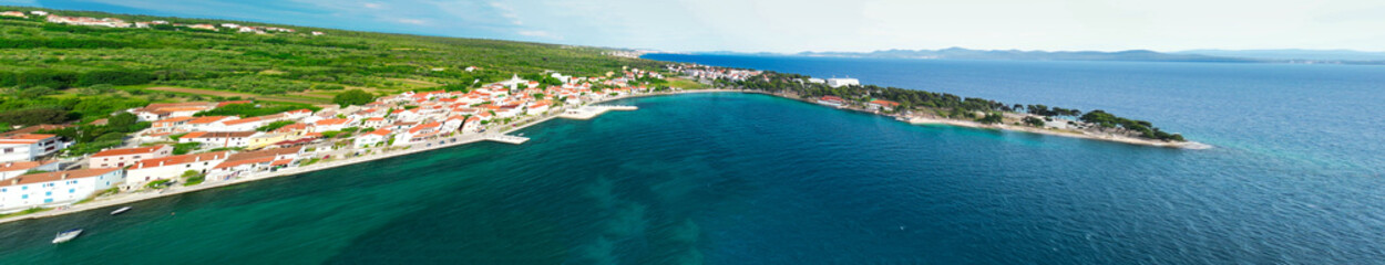 Aerial panoramic view of Petrcane Village near Zadar, Croatia