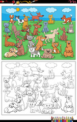 cartoon dogs and cats animal characters coloring page