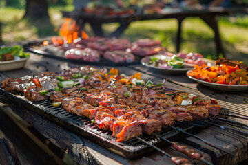 A rack of ribs is being cooked on a grill
