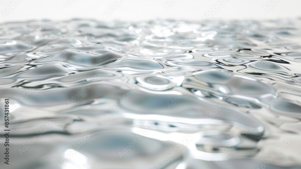 Poster a close-up view of a liquid surface, captured in a macro shot. the metallic liquid ripples and refle