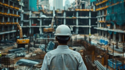 Fototapeta premium Portrait of an architect builder studying layout plan of the rooms, serious civil engineer working with documents on construction site, building and home renovation, professional foreman at work