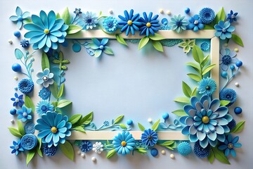 Obraz premium A frame made of blue flowers on a blue background