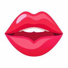 A close up of a womans mouth showing red lips and white teeth