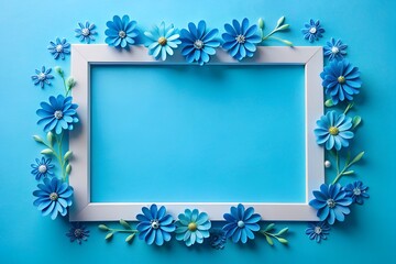 A frame made of blue flowers on a blue background