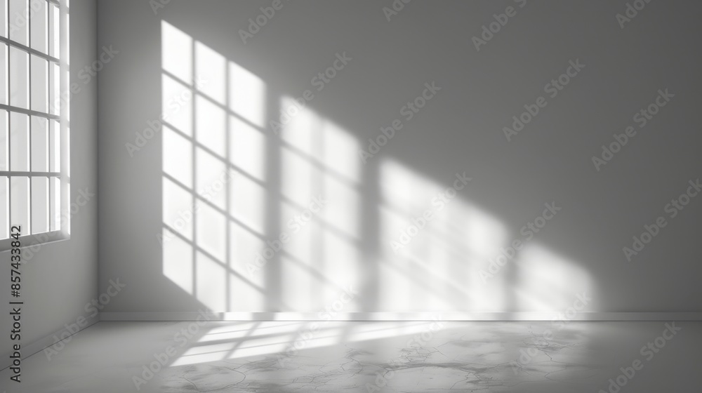 Aufkleber a ray of sunlight streams through a window in an otherwise empty room, casting patterned shadows on 