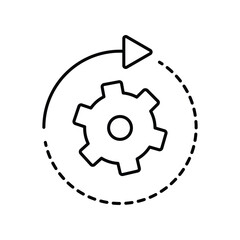 Implementation concept outline icon. Flat vector. Wheel cog with arrow around. Editable stroke flat vector
