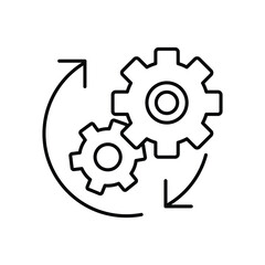 Optimization outline icon. Two cogwheels with arrows. Process symbol in black for your web site design icon color editable