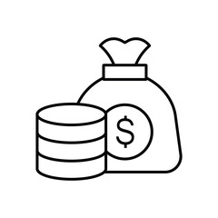 Profit outline vector icon concept. Income growth, money line icon. Coins and money bag with dollar bill sign.
