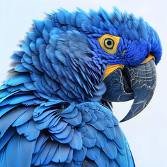 Fototapeta premium Image of a blue macaw with yellow eyes on a white background