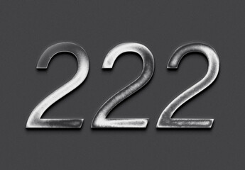 Chrome metal 3D number design of 222 on grey background.