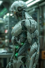 Fototapeta premium Synthetic muscles with integrated circuits futuristic lab in cyberspace environment