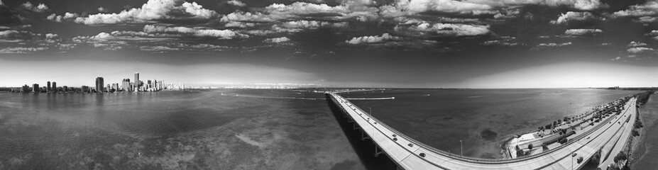 Miami Rickenbacker Causeway aerial view on a beautiful sunny day, Florida