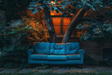Obraz premium Vintage Couch in a Nighttime Garden