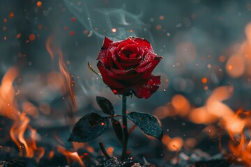 Red Rose Amidst Flames