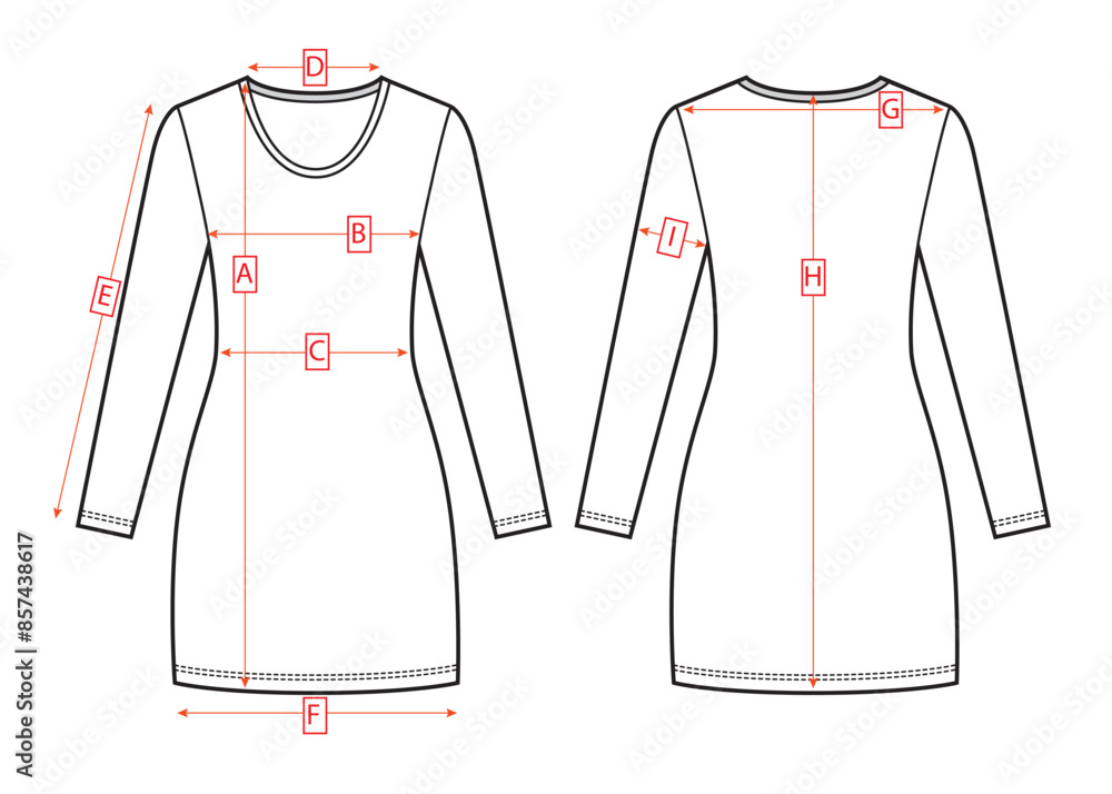 Wall mural Woman dress sketch. Clothing measurements.