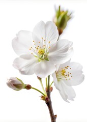 Lovely White Sakura Cherry Blossom Flowers Blooming Beautifully in Spring, symbolizing natures awakening isolated on white background