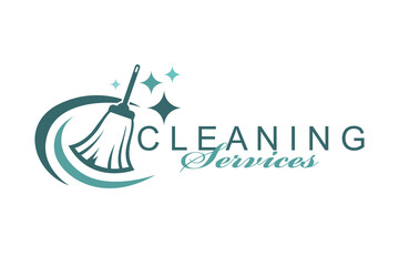 cleaning service design with broom and water splash isolated on white background