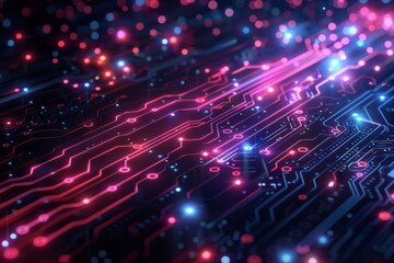 Fototapeta premium Futuristic Circuit Board with Neon Lights