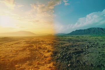 A photograph of a vast desert with a mountain range in the background, suitable for use in travel or outdoor-themed projects