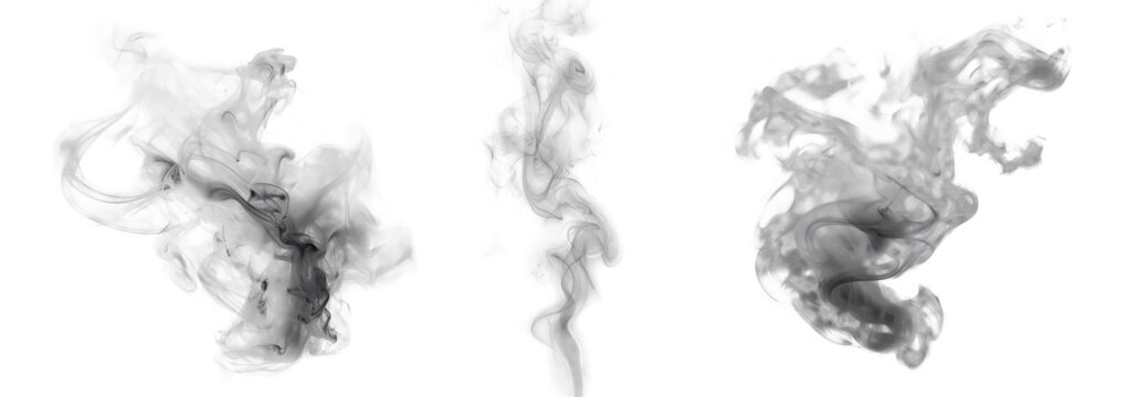 Grey smoke on the transparent background. Cigarette quitting concept. Air pollution idea