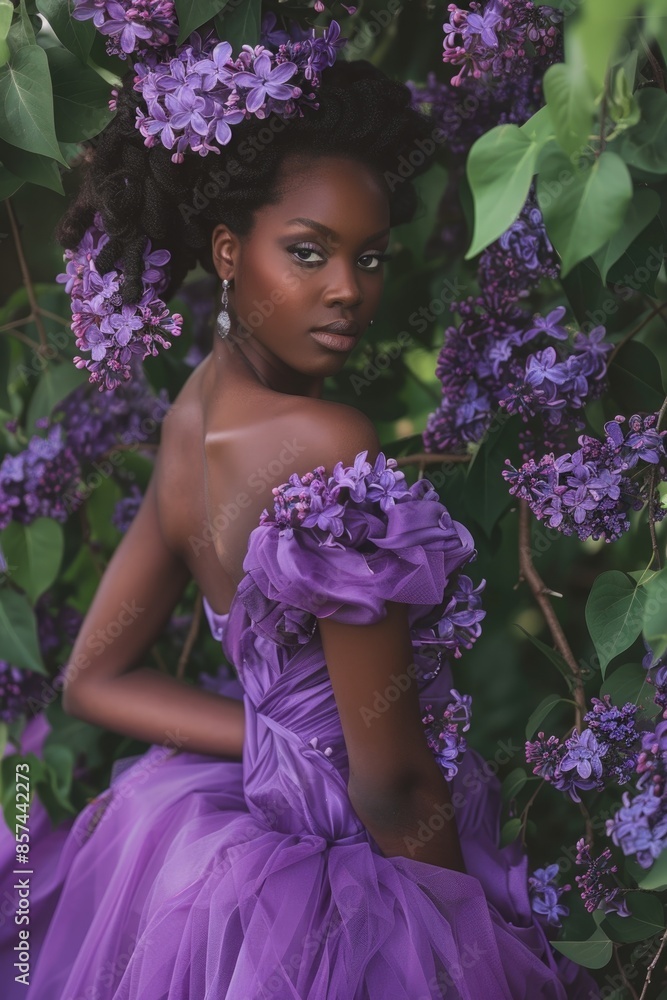 Wall mural A woman posing for a picture wearing a purple dress