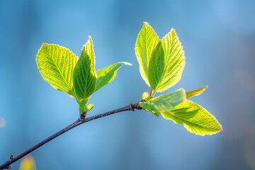 New Green Leaves on a Branch in Spring