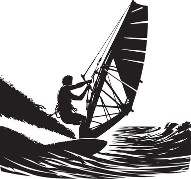 Windsurfing Sailing Kitesurfing, surfing, sport, silhouette. vector black color silhouette