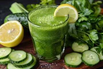 Green Smoothie with Fresh Vegetables and Lemon