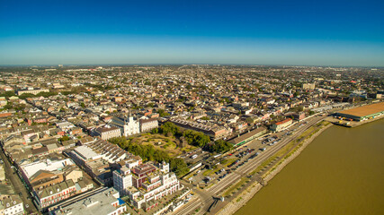 New Orleans, Louisiana - Aerial view of cityscape and Mississippi River