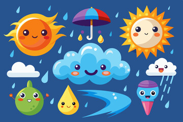 set of funny weather icons vector illustration