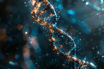 DNA Double Helix in Glowing Blue and Gold Light