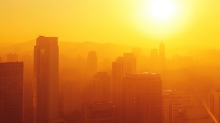 City being hit by heatwave, extreme heat and climate change concept 