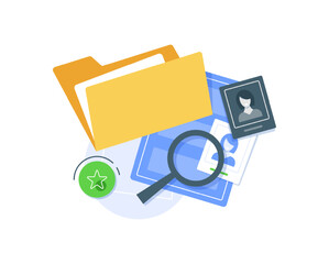 Office folder with documents, searching file directory, search