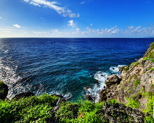 Bulukumba, Indonesia - May 12, 2024: Seacape from the edge of the cliff, one of the tourist areas in Bulukumba, Indonesia on May 12, 2024.
