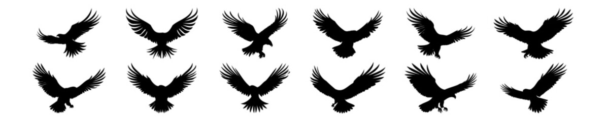 Eagle silhouettes set, pack of vector silhouette design, isolated background