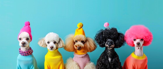 Fototapeta premium Three dogs wearing hats