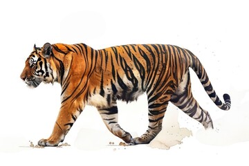 Fototapeta premium A tiger roaming through a snowy field