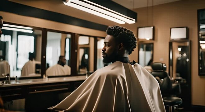 Black man with afro hair at the hair salon.