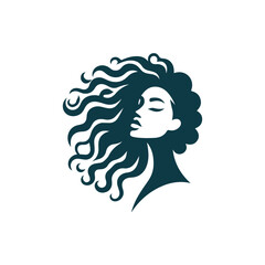 Wild Hair Girl Diva Logo, Icon Woman Face