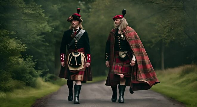 Scottish men with the kilt, Scottish clothing.
