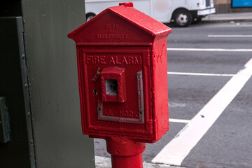 Old fire alarm box on a street of San Francisco