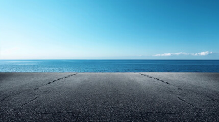 Obraz premium Empty asphalt floor and sea background 