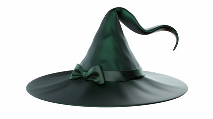 Classic Green Witch Hat with Bow on White Background for Halloween
