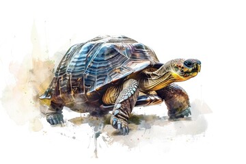 Obraz premium A watercolor painting of a turtle sitting on a white background, with a simple and elegant design