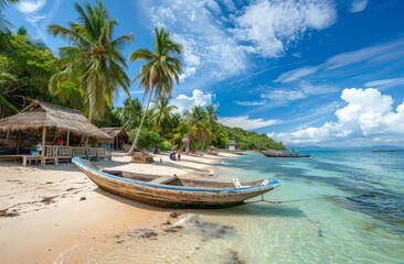 Fototapeta premium Beautiful tropical island with palm trees and white sandy beaches 