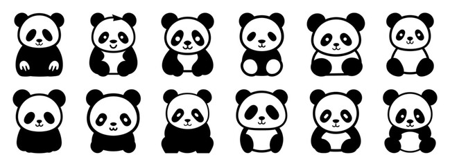 Obraz premium Panda silhouette set vector design big pack of illustration and icon