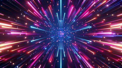 Neon lines converging in a psychedelic explosion of color 3d style isolated flying objects memphis style 3d render AI generated illustration