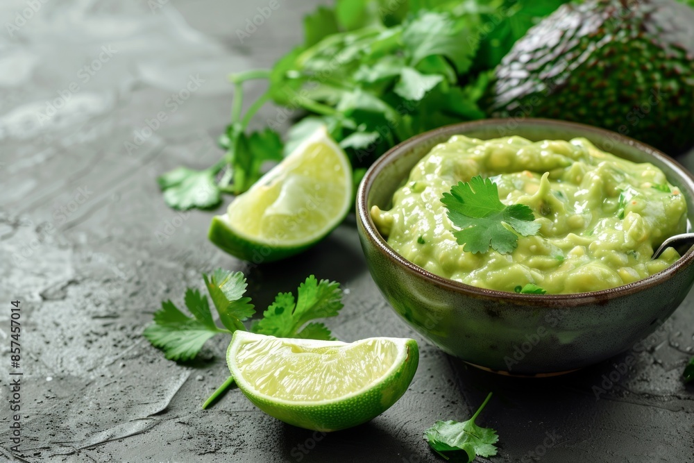 Wall mural avocado dip with cilantro and lime, vegetarian mexican food. - Wall murals