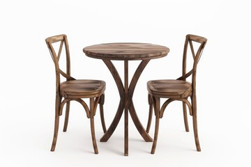 Wooden and cafe tables on white background