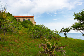 Partial view of Church of the Dormition of the Mother of God on the shore of the Bulgarian Black Sea in Tsarevo, Tsarevo Municipality, Province of Burgas